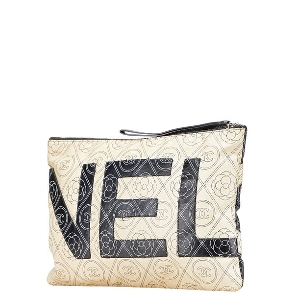 シャネル ココマーク カメリア シルバー金具 クラッチバッグ ブラック ベージュ PVC レディース CHANEL 【中古】