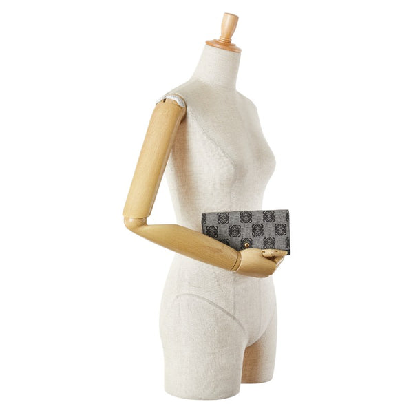 ロエベ リピートアナグラム 長財布 グレー ブラック PVC レザー レディース LOEWE 【中古】