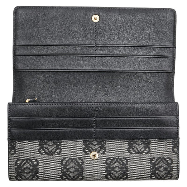 ロエベ リピートアナグラム 長財布 グレー ブラック PVC レザー レディース LOEWE 【中古】