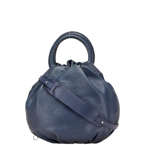 ロエベ バウンス ハンドバッグ ショルダーバッグ 2WAY ネイビー レザー レディース LOEWE 【中古】