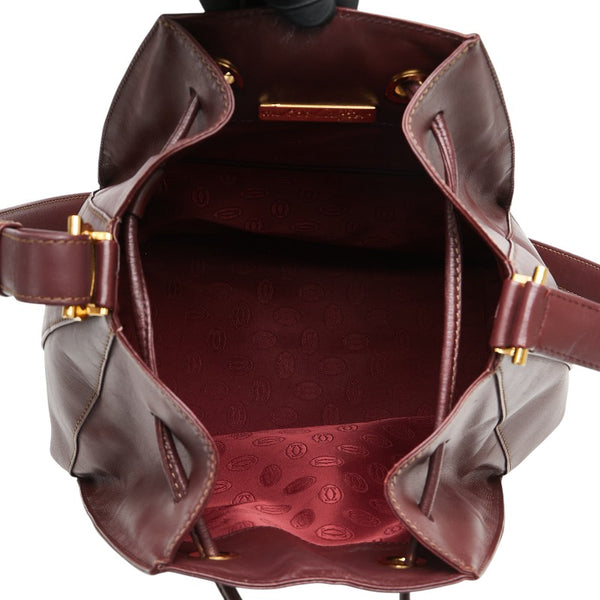 カルティエ マストライン 巾着 ショルダーバッグ ワインレッド ボルドー レザー レディース CARTIER 【中古】