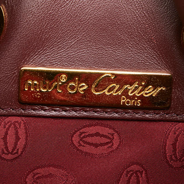 カルティエ マストライン 巾着 ショルダーバッグ ワインレッド ボルドー レザー レディース CARTIER 【中古】