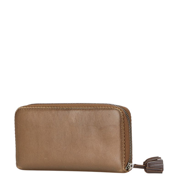 ロエベ アナグラム ラウンドファスナー 長財布 ブラウン レザー レディース LOEWE 【中古】