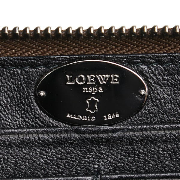ロエベ アナグラム ラウンドファスナー 長財布 ブラウン レザー レディース LOEWE 【中古】