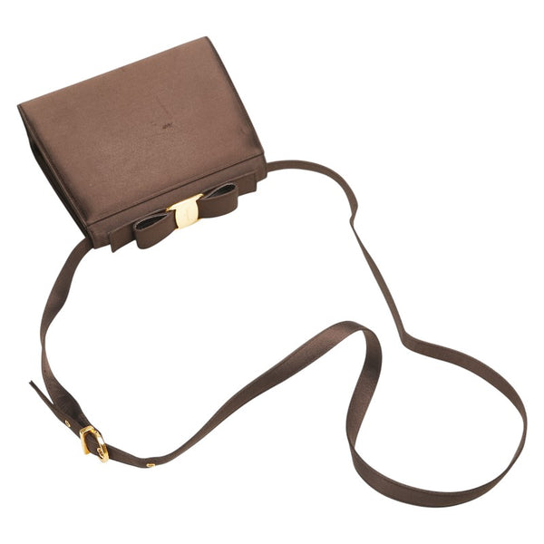 サルヴァトーレフェラガモ ヴァラリボン 斜め掛け ショルダーバッグ L21-5678 ブラウン サテン レディース Salvatore Ferragamo 【中古】