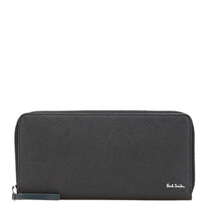 ポール スミス ブライトストライププラー ラウンドファスナー 長財布 BPS917 ブラック レザー メンズ Paul Smith 【中古】