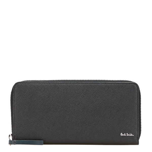 ポール スミス ブライトストライププラー ラウンドファスナー 長財布 BPS917 ブラック レザー メンズ Paul Smith 【中古】