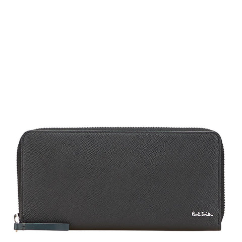 ポール スミス ブライトストライププラー ラウンドファスナー 長財布 BPS917 ブラック レザー メンズ Paul Smith 【中古】