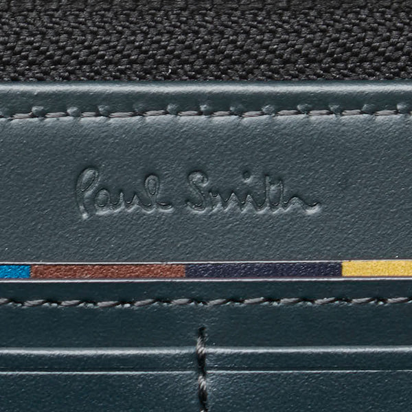 ポール スミス ブライトストライププラー ラウンドファスナー 長財布 BPS917 ブラック レザー メンズ Paul Smith 【中古】