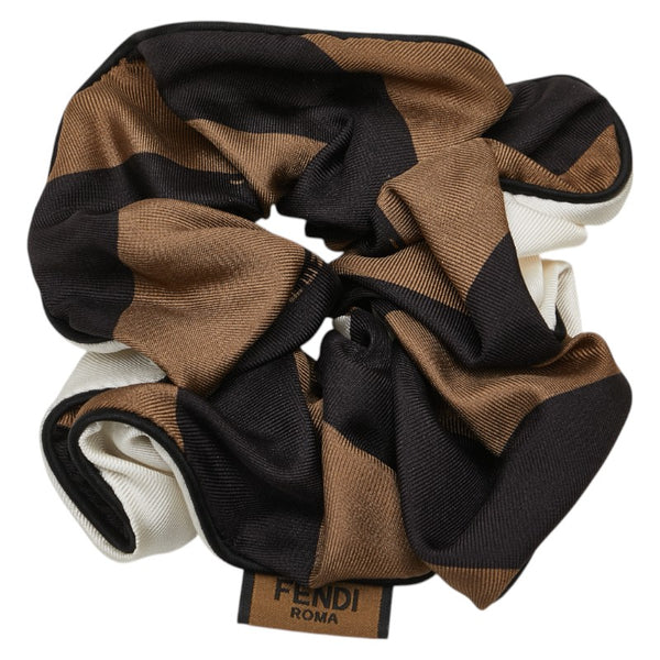 フェンディ シュシュ ヘアゴム ブラウン ブラック シルク レディース FENDI 【中古】