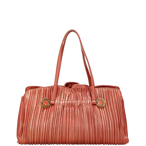 ブルガリ ブルガリブルガリ プリーツ トートバッグ ショルダーバッグ ブラウン レザー レディース BVLGARI 【中古】