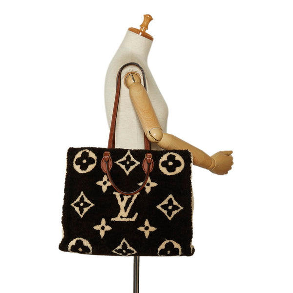 ルイ ヴィトン モノグラム テディ オンザゴーGM トートバッグ M55420 ブラウン アイボリー ムートン レザー レディース LOUIS VUITTON 【中古】