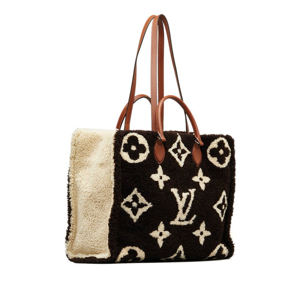 ルイ ヴィトン モノグラム テディ オンザゴーGM トートバッグ M55420 ブラウン アイボリー ムートン レザー レディース LOUIS VUITTON 【中古】