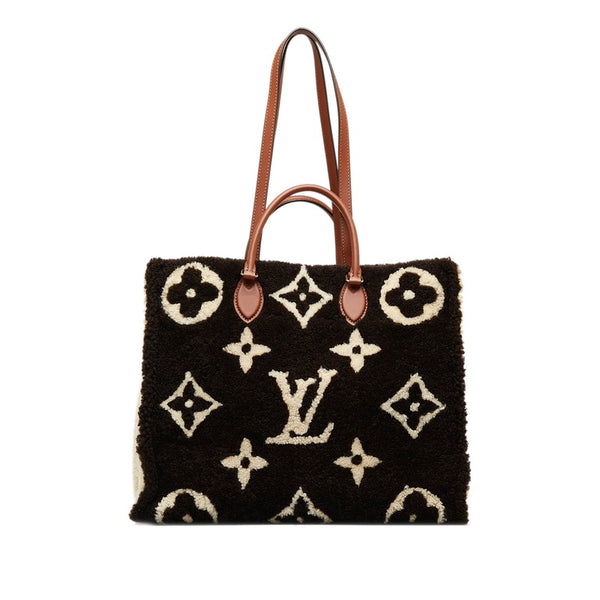 ルイ ヴィトン モノグラム テディ オンザゴーGM トートバッグ M55420 ブラウン アイボリー ムートン レザー レディース LOUIS VUITTON 【中古】