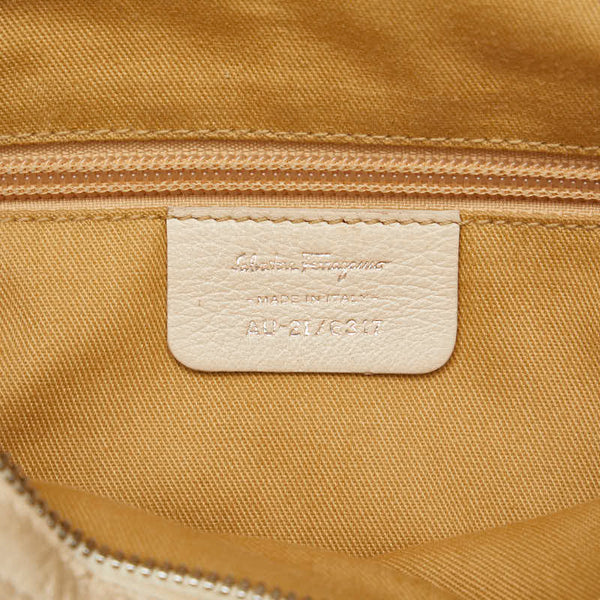 サルヴァトーレフェラガモ ガンチーニ ハンドバッグ AU-21 6317 ホワイト レザー レディース Salvatore Ferragamo 【中古】