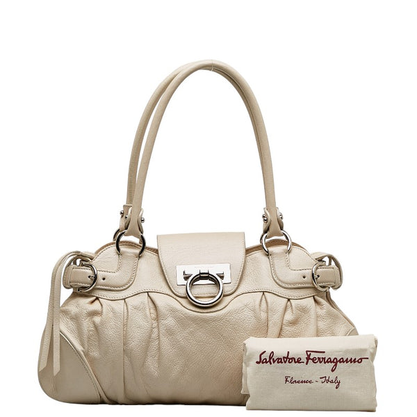 サルヴァトーレフェラガモ ガンチーニ ハンドバッグ AU-21 6317 ホワイト レザー レディース Salvatore Ferragamo 【中古】