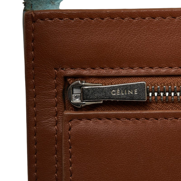 セリーヌ ストラップウォレット ラージ マルチファンクション  二つ折り財布 ライトブルー ブラウン レザー レディース CELINE 【中古】