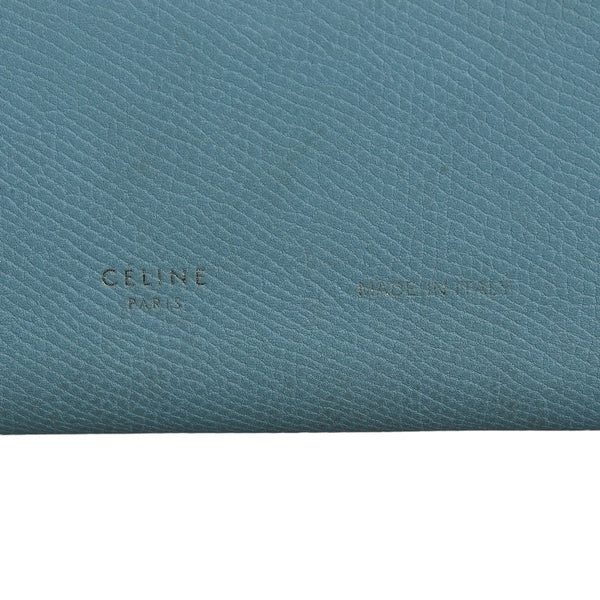 セリーヌ ストラップウォレット ラージ マルチファンクション  二つ折り財布 ライトブルー ブラウン レザー レディース CELINE 【中古】