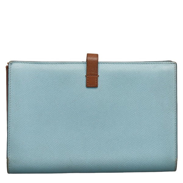 セリーヌ ストラップウォレット ラージ マルチファンクション  二つ折り財布 ライトブルー ブラウン レザー レディース CELINE 【中古】