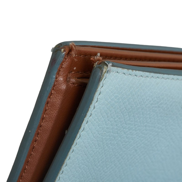 セリーヌ ストラップウォレット ラージ マルチファンクション  二つ折り財布 ライトブルー ブラウン レザー レディース CELINE 【中古】