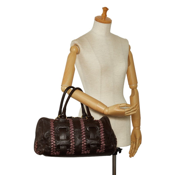 ボッテガヴェネタ ミニボストンバッグ ハンドバッグ ブラウン レザー パイソン レディース BOTTEGAVENETA 【中古】