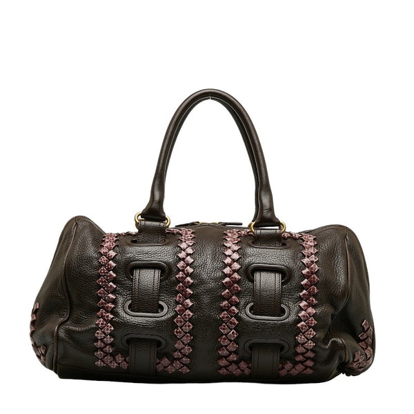 ボッテガヴェネタ ミニボストンバッグ ハンドバッグ ブラウン レザー パイソン レディース BOTTEGAVENETA 【中古】