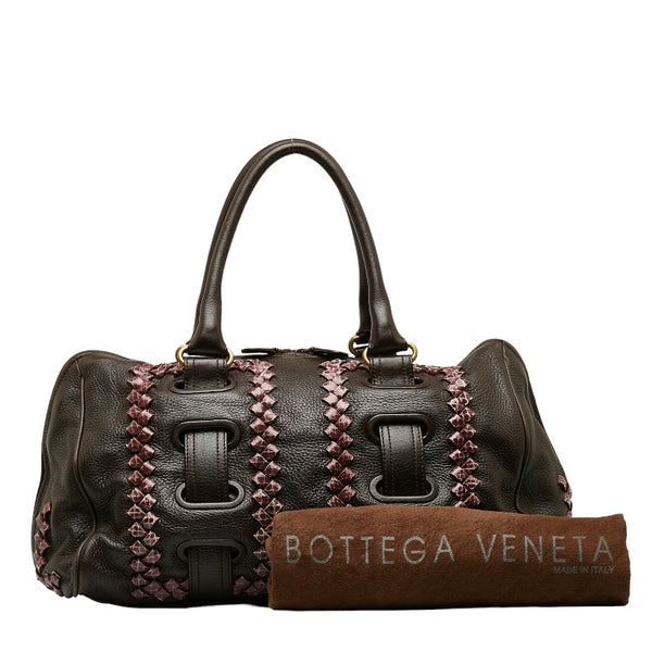 ボッテガヴェネタ ミニボストンバッグ ハンドバッグ ブラウン レザー パイソン レディース BOTTEGAVENETA 【中古】