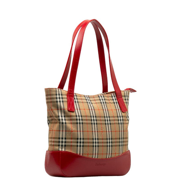 バーバリー ノバチェック シャドーホース トートバッグ ベージュ レッド レザー レディース BURBERRY 【中古】