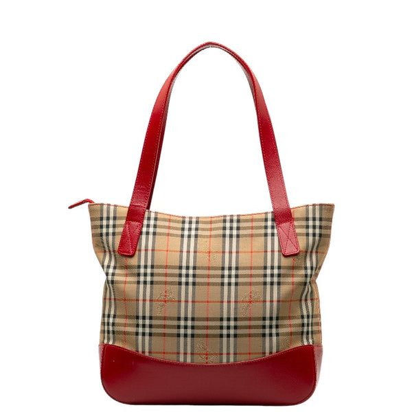 バーバリー ノバチェック シャドーホース トートバッグ ベージュ レッド レザー レディース BURBERRY 【中古】