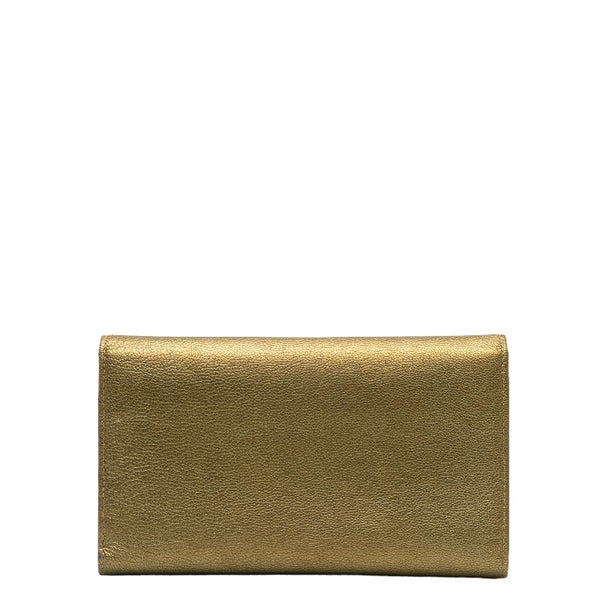 シャネル ココマーク 三つ折り財布 長財布 メタリック カーキ  レザー レディース CHANEL 【中古】