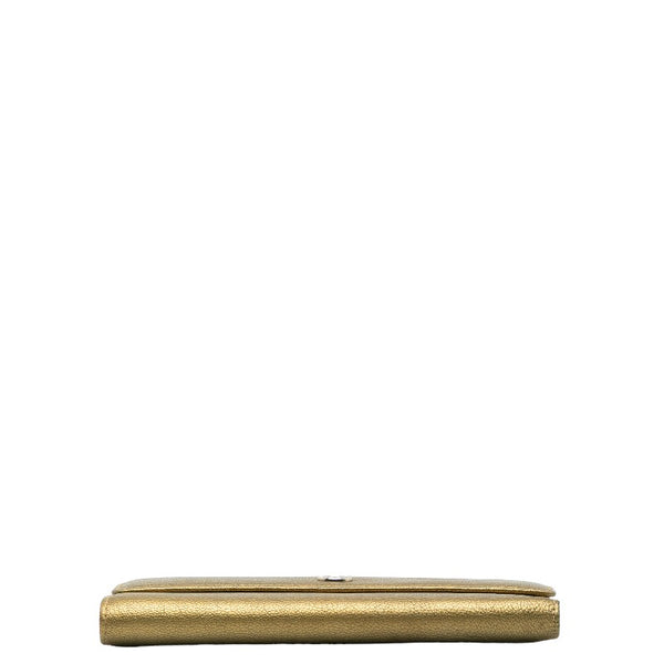 シャネル ココマーク 三つ折り財布 長財布 メタリック カーキ  レザー レディース CHANEL 【中古】