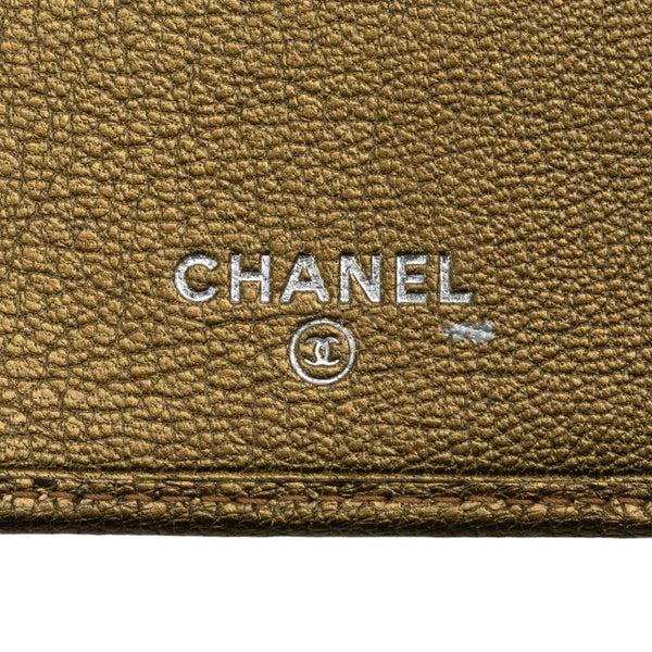 シャネル ココマーク 三つ折り財布 長財布 メタリック カーキ  レザー レディース CHANEL 【中古】