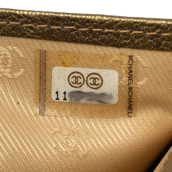 シャネル ココマーク 三つ折り財布 長財布 メタリック カーキ  レザー レディース CHANEL 【中古】