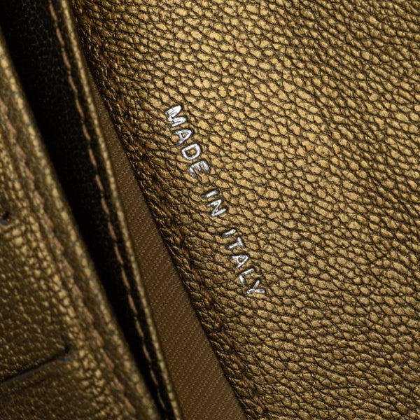 シャネル ココマーク 三つ折り財布 長財布 メタリック カーキ  レザー レディース CHANEL 【中古】