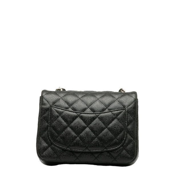 シャネル ミニ マトラッセ チェーン ショルダーバッグ ブラック シルバー キャビアスキン レディース CHANEL 【中古】