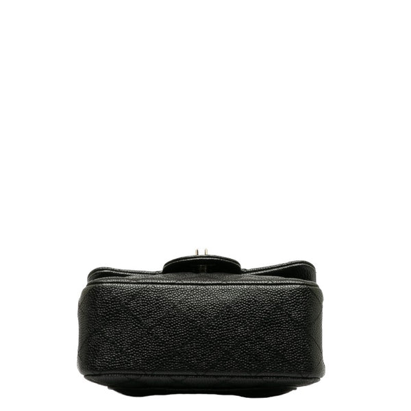 シャネル ミニ マトラッセ チェーン ショルダーバッグ ブラック シルバー キャビアスキン レディース CHANEL 【中古】