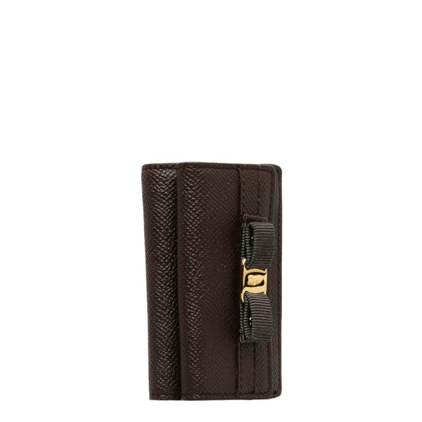 サルヴァトーレフェラガモ ヴァラリボン 三つ折り財布 コンパクトウォレット JL-22 D951 ブラウン レザー レディース Salvatore Ferragamo 【中古】