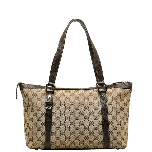 グッチ GGキャンバス ハンドバッグ トートバッグ 141470 ベージュ ブラウン キャンバス レザー レディース GUCCI 【中古】