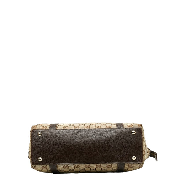 グッチ GGキャンバス ハンドバッグ トートバッグ 141470 ベージュ ブラウン キャンバス レザー レディース GUCCI 【中古】
