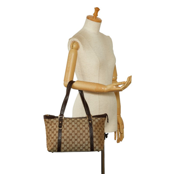 グッチ GGキャンバス ハンドバッグ トートバッグ 141470 ベージュ ブラウン キャンバス レザー レディース GUCCI 【中古】