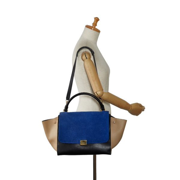 セリーヌ トラぺーズ ハンドバッグ ショルダーバッグ 2WAY ブルー ブラック ベージュ レザー スウェード レディース CELINE 【中古】