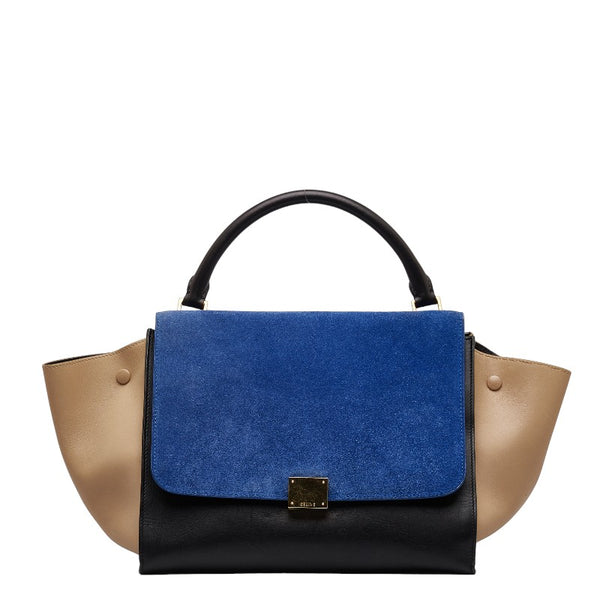 セリーヌ トラぺーズ ハンドバッグ ショルダーバッグ 2WAY ブルー ブラック ベージュ レザー スウェード レディース CELINE 【中古】