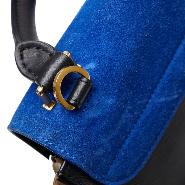 セリーヌ トラぺーズ ハンドバッグ ショルダーバッグ 2WAY ブルー ブラック ベージュ レザー スウェード レディース CELINE 【中古】