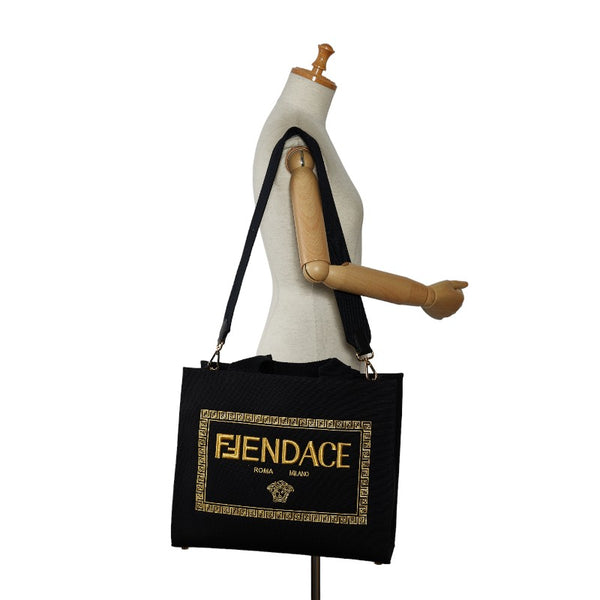 フェンディ ×VERSACA ヴェルサーチ FENDACE フェンダーチェ ラ メデューサ 総柄 トートバッグ ショルダーバッグ 2WAY 8BH395 ブラック イエロー キャンバス レディース FENDI 【中古】