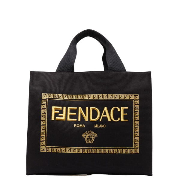 フェンディ ×VERSACA ヴェルサーチ FENDACE フェンダーチェ ラ メデューサ 総柄 トートバッグ ショルダーバッグ 2WAY 8BH395 ブラック イエロー キャンバス レディース FENDI 【中古】