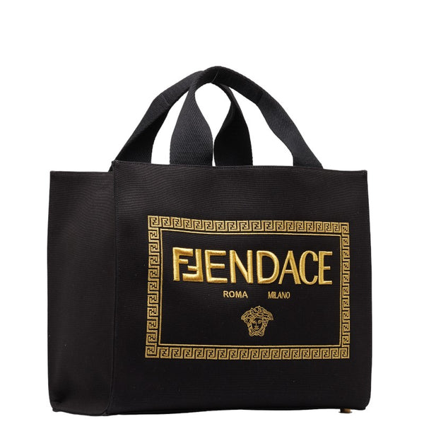 フェンディ ×VERSACA ヴェルサーチ FENDACE フェンダーチェ ラ メデューサ 総柄 トートバッグ ショルダーバッグ 2WAY 8BH395 ブラック イエロー キャンバス レディース FENDI 【中古】