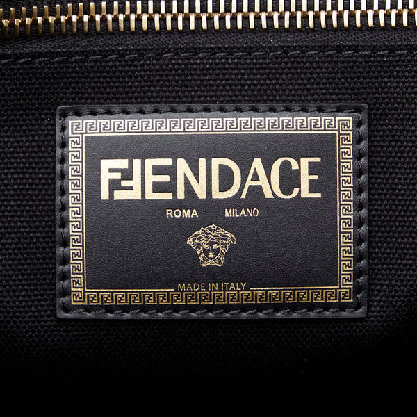 フェンディ ×VERSACA ヴェルサーチ FENDACE フェンダーチェ ラ メデューサ 総柄 トートバッグ ショルダーバッグ 2WAY 8BH395 ブラック イエロー キャンバス レディース FENDI 【中古】