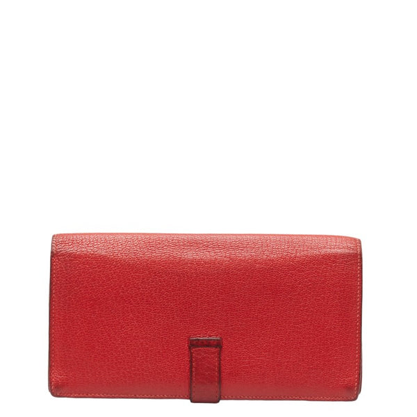 エルメス ベアンスフレ 二つ折り財布 長財布 ルージュ レッド レザー レディース HERMES 【中古】