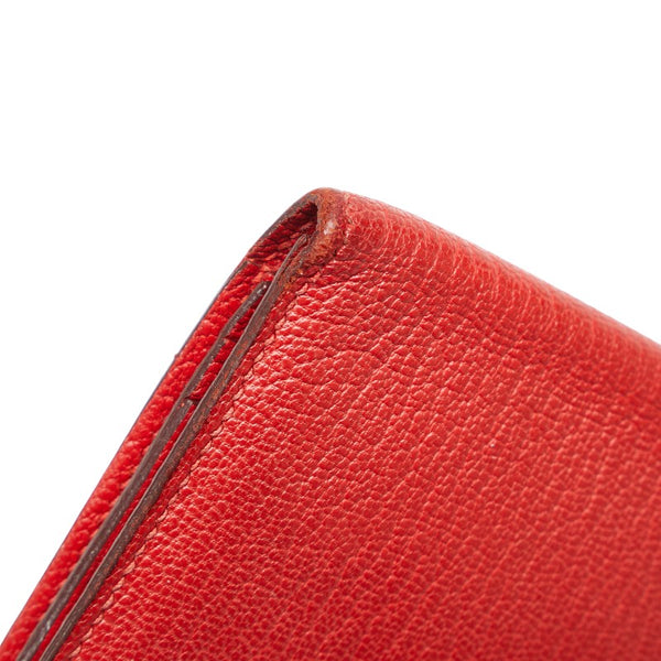エルメス ベアンスフレ 二つ折り財布 長財布 ルージュ レッド レザー レディース HERMES 【中古】