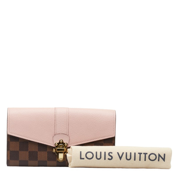 ルイ ヴィトン ダミエ ポルトフォイユ クラプトン 長財布 N64447 マグノリア ピンク ブラウン PVC レザー レディース LOUIS VUITTON 【中古】